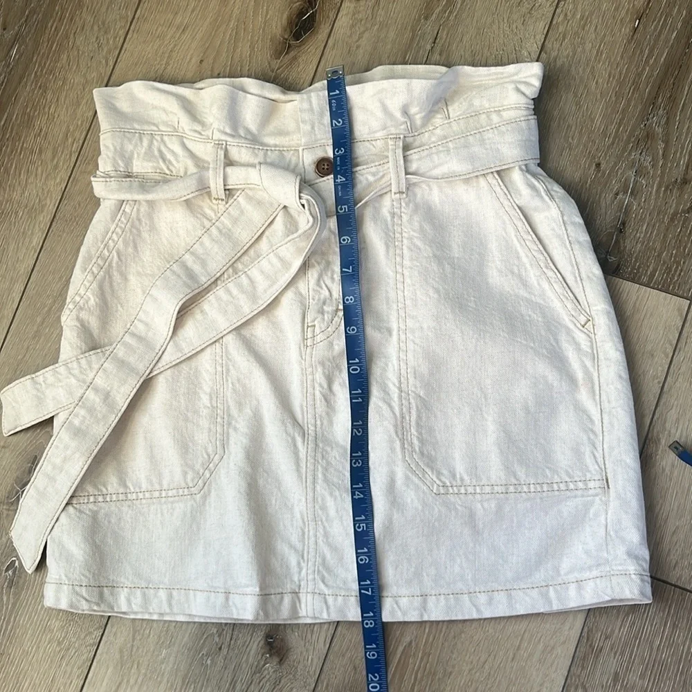 Free People Splendor In The Grass Oatmeal Denim Skirt Paper bag Waist